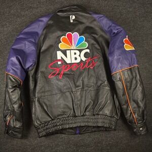Vtg 90s Men's Purple Black NBC Sports Pro Player Leather Jacket EUC Size L
